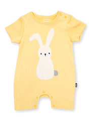 Kite - Baby organic bunny time romper yellow - Appliqué design - Coconut button shoulder opening