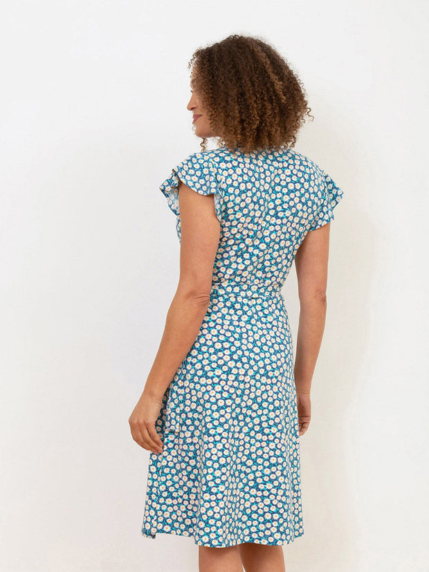 Kite - Womens organic Highcliffe jersey wrap dress daisy fields navy - All-over print - Knee length