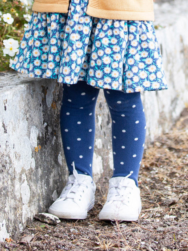 Kite - Girls organic dotty tights navy blue - Queen bee seat design