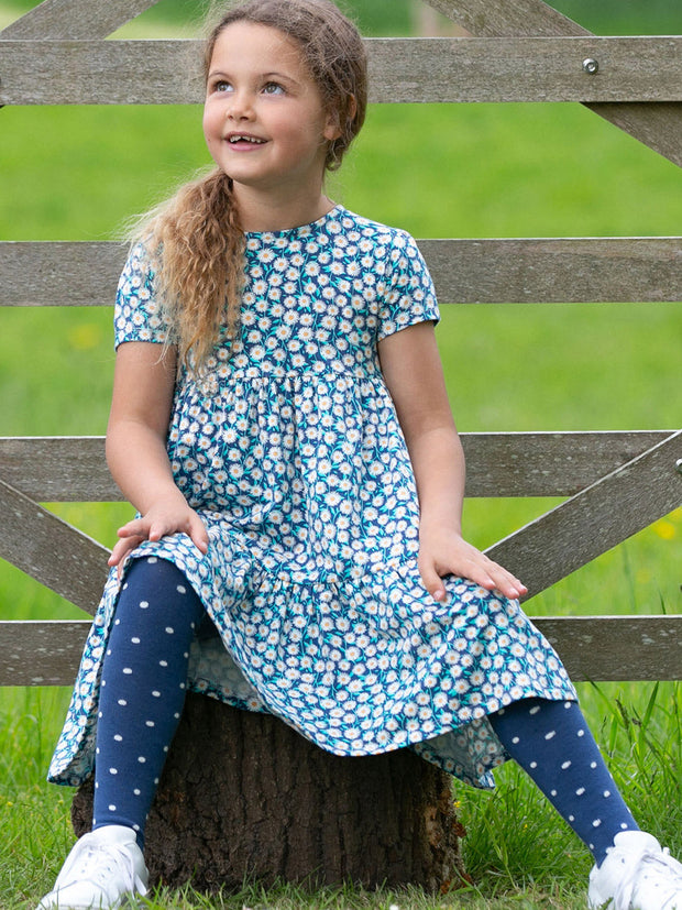 Kite - Girls organic dotty tights navy blue - Queen bee seat design