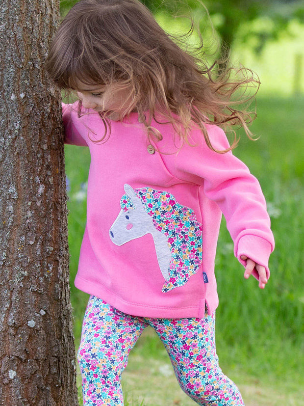 Kite - Girls organic pony sweatshirt pink - Appliqué design - Ribbed neckline and cuffs