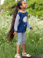 Kite - Girls organic pedal pushers navy - Yarn dyed stripe - Elasticated waistband