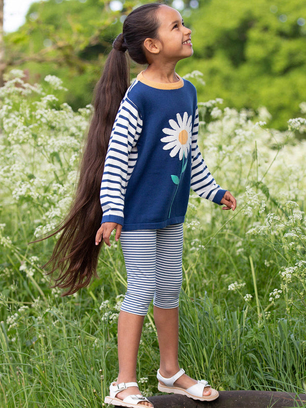 Kite - Girls organic pedal pushers navy - Yarn dyed stripe - Elasticated waistband