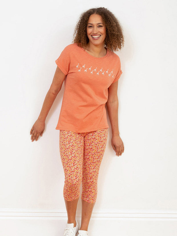 Kite - Womens organic Holt cropped leggings petal perfume orange - All-over print - Deep elasticated waistband