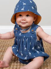 Kite - Baby organic giraffy romper navy blue - Adjustable straps with coconut buttons