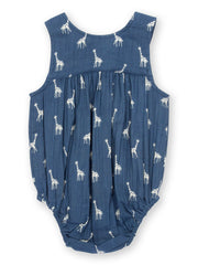 Kite - Baby organic giraffy romper navy blue - Adjustable straps with coconut buttons