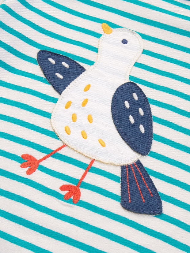 Kite - Baby organic silly seagull romper blue - Appliqué design - Popper openings