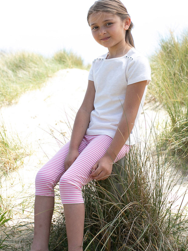 Kite - Girls organic pedal pushers pink - Yarn dyed stripe - Elasticated waistband