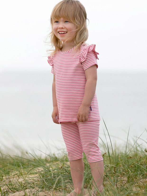 Kite - Girls organic pedal pushers pink - Yarn dyed stripe - Elasticated waistband