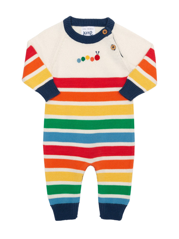 Rainbow caterpillar knit romper