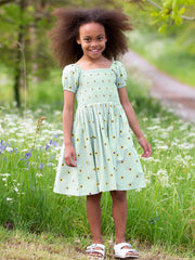 Sunflower dot shirred dress