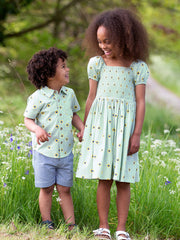 Sunflower dot shirred dress