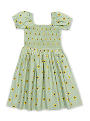 Sunflower dot shirred dress