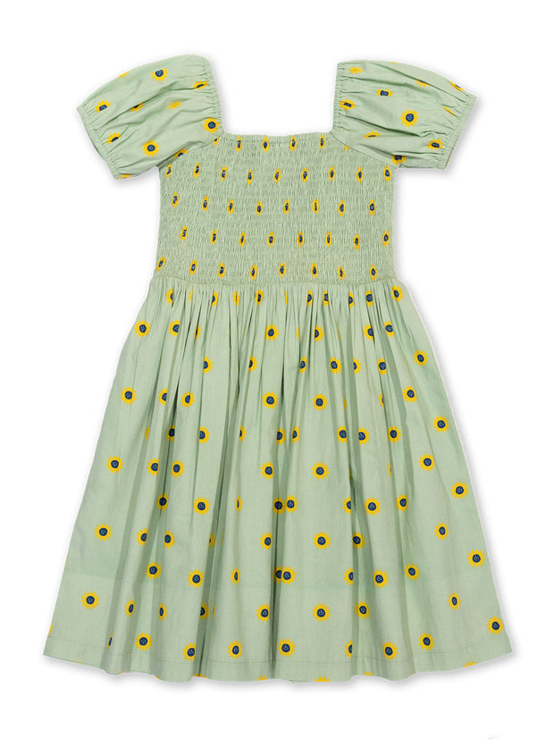 Sunflower dot shirred dress