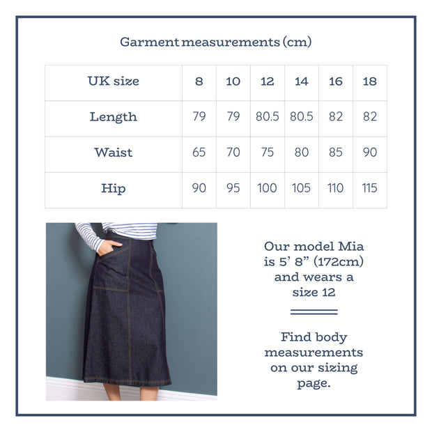 Flat shot of allington denim skirt