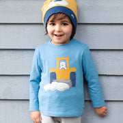 Boy in snow tractor t-shirt