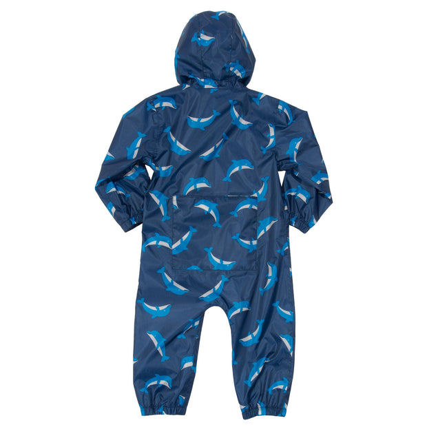 Flat shot of dolphin puddlepack suit
