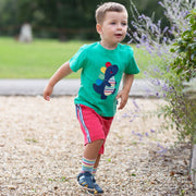 Boy in side stripe shorts