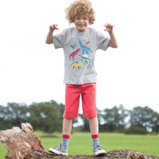 Boy in side stripe shorts