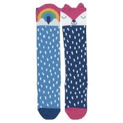 Flat shot of foxy rainbow socks