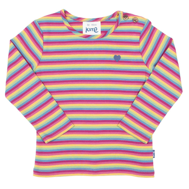 Flat shot of rainbow heart t-shirt