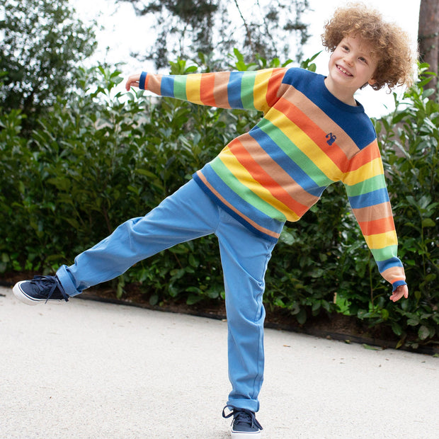 Boy in digger stripe jumper