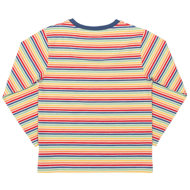 Flat shot of rainbow stripe t-shirt