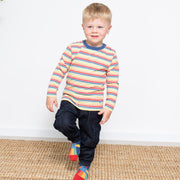 Boy in denim utility pull ons