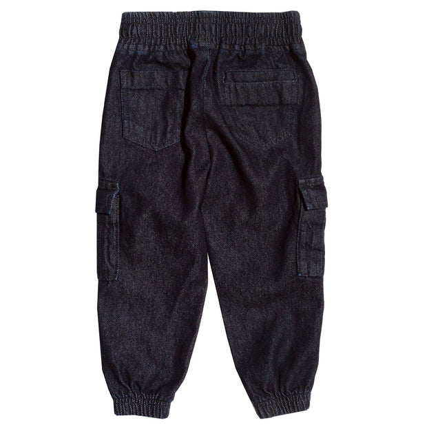 Flat shot of denim utility pull ons