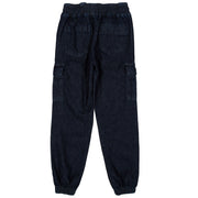 Flat shot of denim utility pull ons