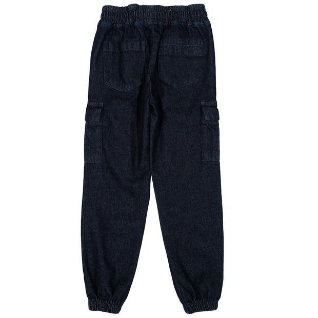 Flat shot of denim utility pull ons