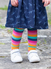 Kite - Girls organic rainbow knit leggings - Footless tights - Flower seat design