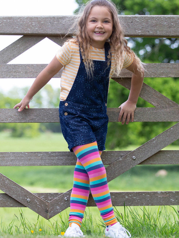 Kite - Girls organic rainbow knit leggings - Footless tights - Flower seat design