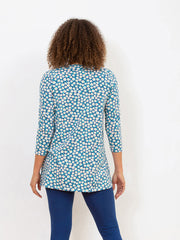 Kite - Womens organic Throop 3/4 sleeve jersey tunic navy - Daisy fields all-over print - V-shaped neckline