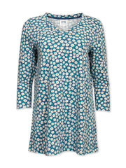 Kite - Womens organic Throop 3/4 sleeve jersey tunic navy - Daisy fields all-over print - V-shaped neckline