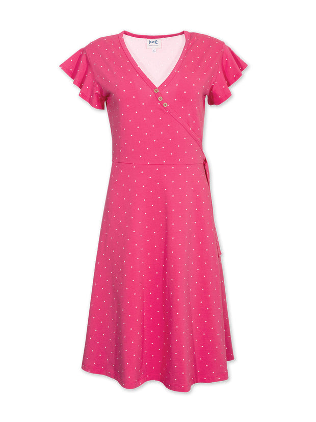 Kite - Womens organic Highcliffe jersey wrap dress tiny dot pink - All-over print - Knee length