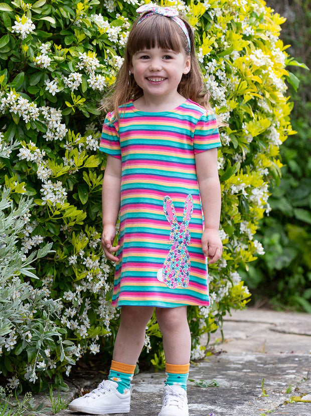 Kite - Girls organic bunny time dress - Appliqué design - Short sleeves with gathers