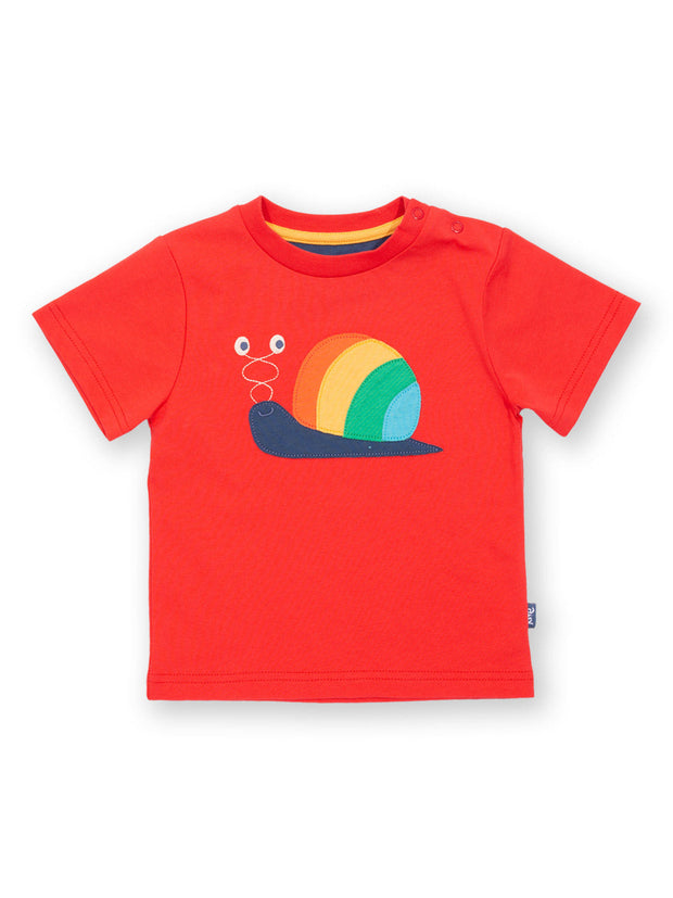 Kite - Boys organic rainbow snail t-shirt red - Appliqué design - Short sleeved