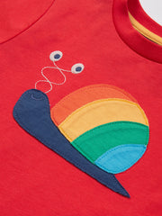 Kite - Boys organic rainbow snail t-shirt red - Appliqué design - Short sleeved