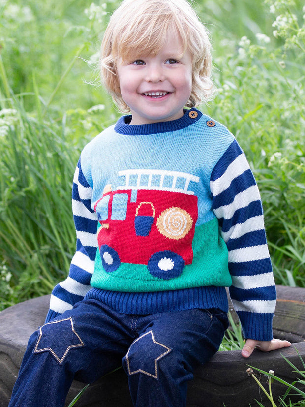 Kite - Boys organic fire engine jumper - Intarsia design - Midweight knitwear