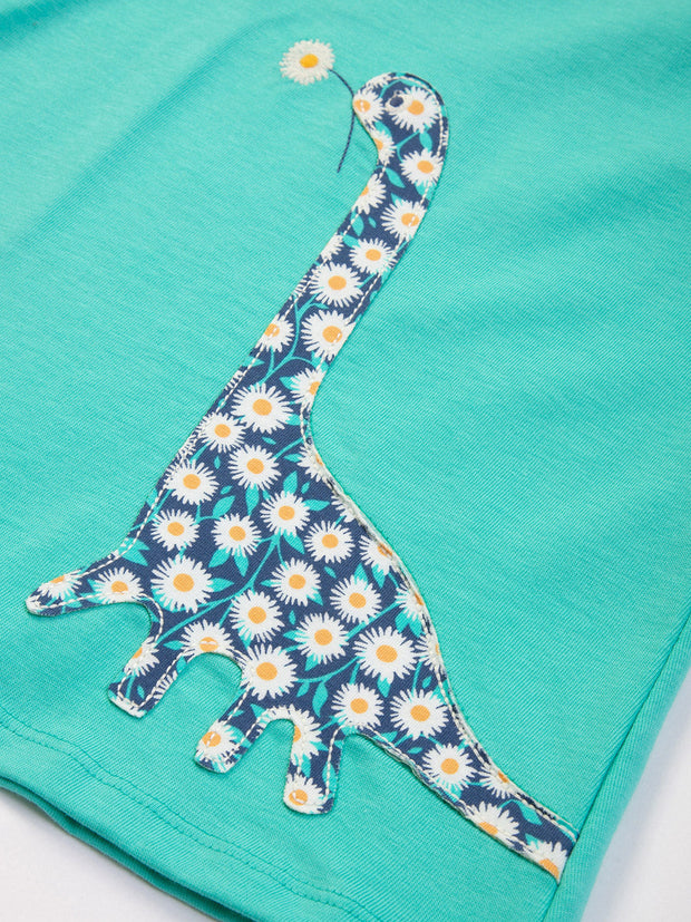 Kite - Girls organic dino daisy tunic green - Appliqué design - Short sleeved