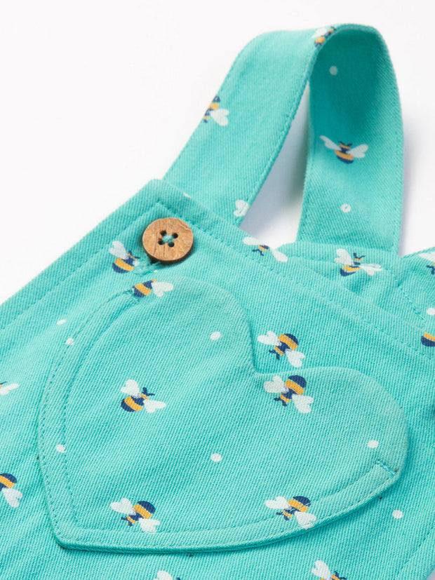 Kite - Girls organic mini queen bee pinafore green - Adjustable straps with coconut buttons