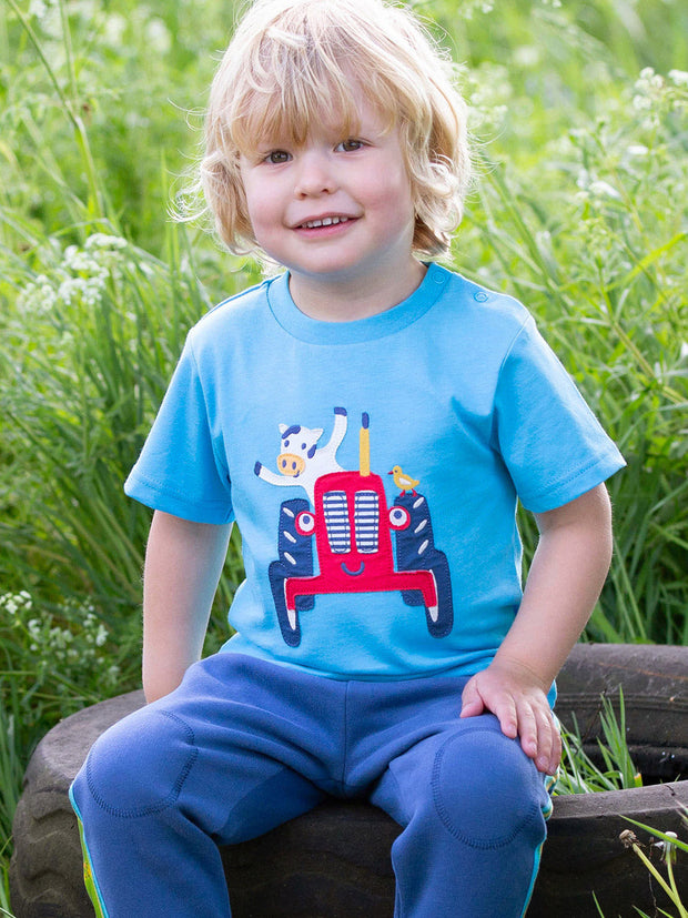 Kite - Boys organic tractor t-shirt blue - Appliqué design - Short sleeved