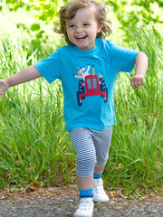 Kite - Boys organic tractor t-shirt blue - Appliqué design - Short sleeved
