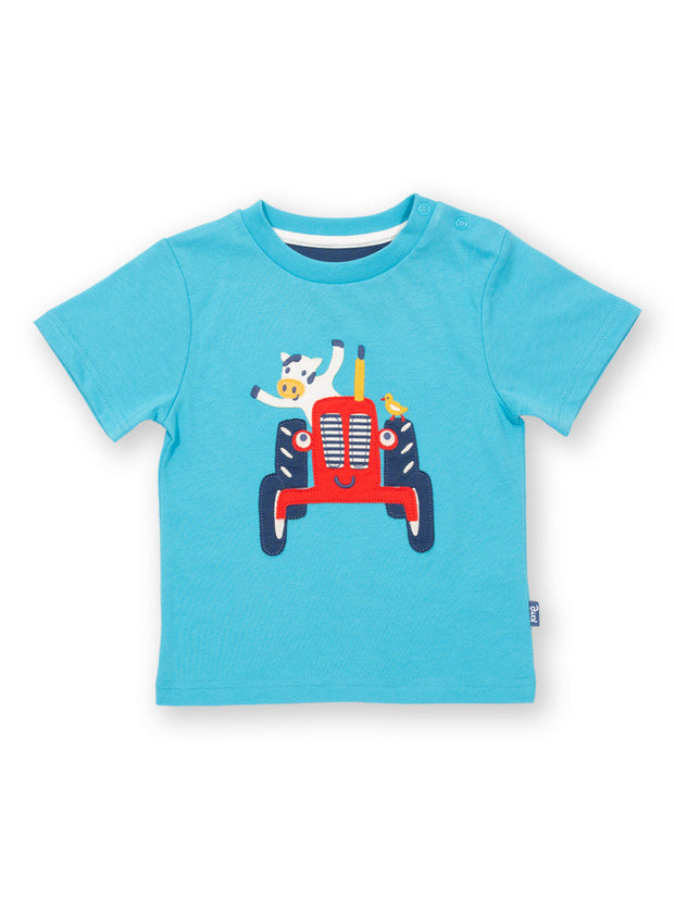 Kite - Boys organic tractor t-shirt blue - Appliqué design - Short sleeved