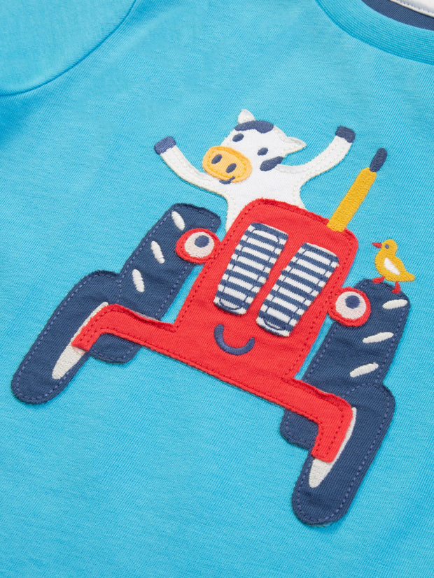 Kite - Boys organic tractor t-shirt blue - Appliqué design - Short sleeved