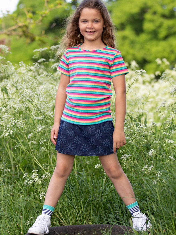 Kite - Girls organic smiley sun denim skort navy blue - Light navy etched design - Skirt with matching built-in shorts