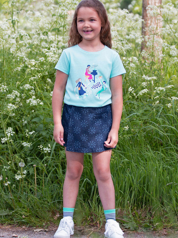 Kite - Girls organic smiley sun denim skort navy blue - Light navy etched design - Skirt with matching built-in shorts