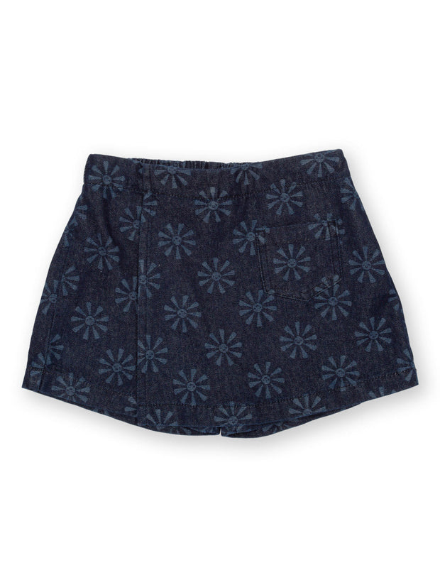 Kite - Girls organic smiley sun denim skort navy blue - Light navy etched design - Skirt with matching built-in shorts