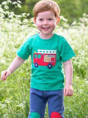 Kite - Boys organic fire engine t-shirt green - Appliqué design - Short sleeved